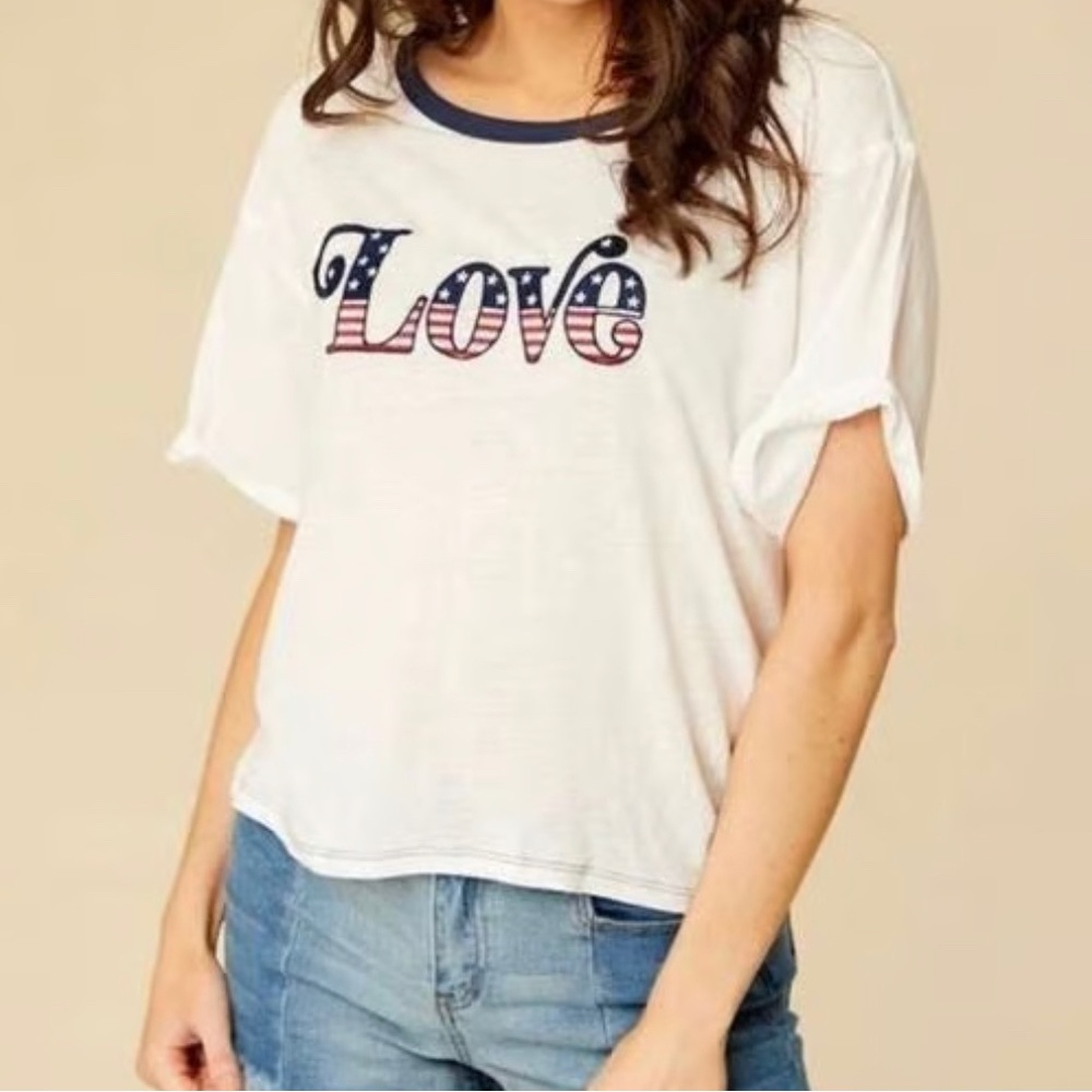 Altar’d State Women’s T-Shirt LOVE USA Red White Blue Patriotic size Small NWT